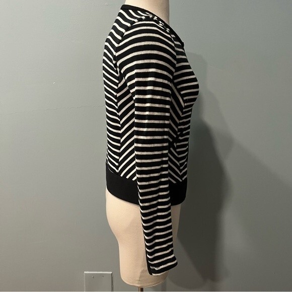 Drew Black & Ivory Striped Zip-Front Cardigan Sweater Size Small - Picture 4 of 10